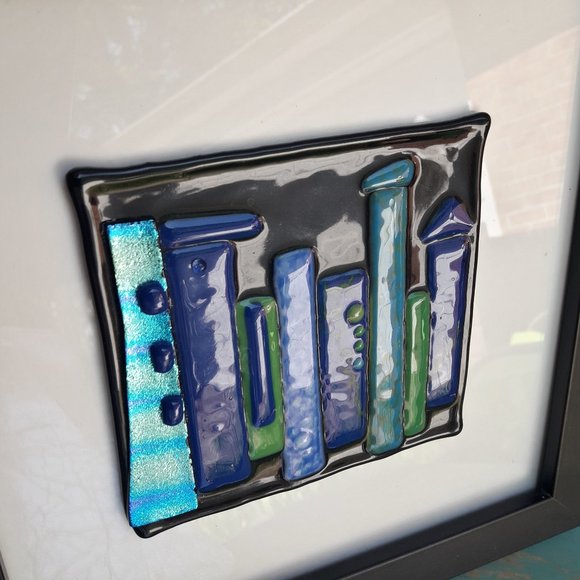 Art Glass Hand Blown Glass Artist Made Framed Wall Art Wall Hanging Fused Glass - Picture 15 of 16